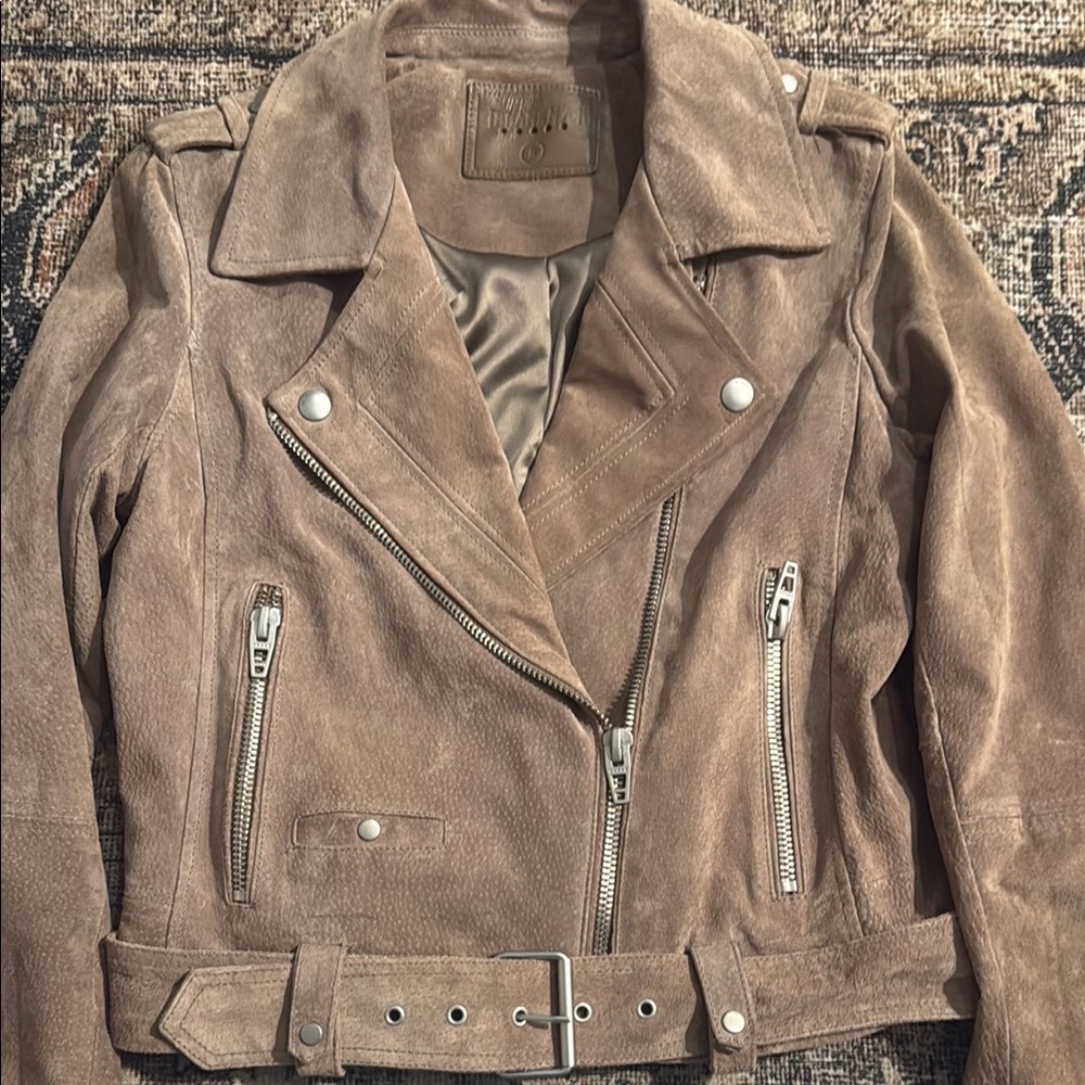 BlankNYC Suede Moto Jacket in sand stoner